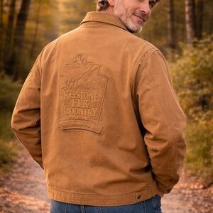Men's Embossed  Dickies Elk Deer Rare Workwear Jacket - Durable Canvas Coat